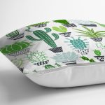 - 8847 - Realhomes Beyaz Zemin Üzerinde Yeşil Kaktüs Desenli Yastık Kırlent Kılıfı Realhomes