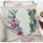 - 8849 - Realhomes Beyaz Zemin Üzerinde Kaktüs Desenli Dijital Baskılı Modern Yastık Kırlent Kılıfı Realhomes