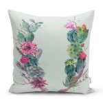 - 8849 - Realhomes Beyaz Zemin Üzerinde Kaktüs Desenli Dijital Baskılı Modern Yastık Kırlent Kılıfı Realhomes