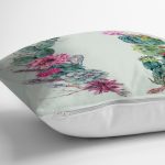 - 8849 - Realhomes Beyaz Zemin Üzerinde Kaktüs Desenli Dijital Baskılı Modern Yastık Kırlent Kılıfı Realhomes