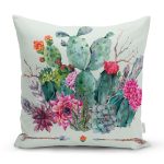 Renkli Zemin Üzerinde Oklu Kaktüs Desenli Yastık Kırlent Kılıfı Realhomes