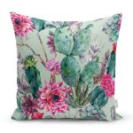 Renkli Zemin Üzerinde Kaktüs Desenli Dijital Baskılı Modern Yastık Kırlent Kılıfı Realhomes