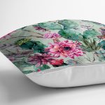 Renkli Zemin Üzerinde Kaktüs Desenli Dijital Baskılı Modern Yastık Kırlent Kılıfı Realhomes