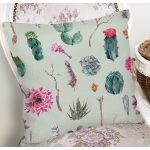 - 8852 - Realhomes Renkli Zemin Üzerinde Kaktüs Desenli Dijital Baskılı Modern Yastık Kırlent Kılıfı Realhomes