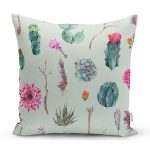 - 8852 - Realhomes Renkli Zemin Üzerinde Kaktüs Desenli Dijital Baskılı Modern Yastık Kırlent Kılıfı Realhomes