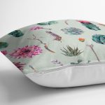 - 8852 - Realhomes Renkli Zemin Üzerinde Kaktüs Desenli Dijital Baskılı Modern Yastık Kırlent Kılıfı Realhomes