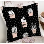 Siyah Zemin Üzerinde Kaktüs Desenli Dijital Baskılı Modern Yastık Kırlent Kılıfı Realhomes