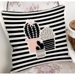 - 8854 - Realhomes  Renkli Zemin Üzerinde Siyah Çizgili Kaktüs Desenli Modern Yastık Kırlent Kılıfı Realhomes