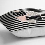 - 8854 - Realhomes  Renkli Zemin Üzerinde Siyah Çizgili Kaktüs Desenli Modern Yastık Kırlent Kılıfı Realhomes