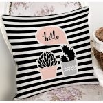 - 8855 - Realhomes Renkli Zemin Üzerinde Siyah Çizgili Kaktüs Desenli Modern Yastık Kırlent Kılıfı Realhomes