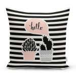 - 8855 - Realhomes Renkli Zemin Üzerinde Siyah Çizgili Kaktüs Desenli Modern Yastık Kırlent Kılıfı Realhomes