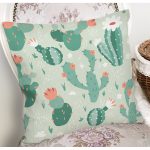 - 8856 - Realhomes Renkli Zemin Üzerinde Kaktüs Desenli Dijital Baskılı Modern Yastık Kırlent Kılıfı Realhomes