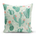- 8856 - Realhomes Renkli Zemin Üzerinde Kaktüs Desenli Dijital Baskılı Modern Yastık Kırlent Kılıfı Realhomes