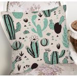 Renkli Zemin Üzerinde Kaktüs Desenli Dijital Baskılı Modern Yastık Kırlent Kılıfı Realhomes