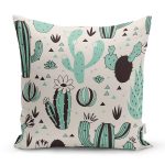 Renkli Zemin Üzerinde Kaktüs Desenli Dijital Baskılı Modern Yastık Kırlent Kılıfı Realhomes