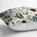 Renkli Zemin Üzerinde Kaktüs Desenli Dijital Baskılı Modern Yastık Kırlent Kılıfı Realhomes