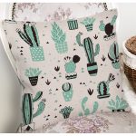 - 8858 - Realhomes Renkli Zemin Üzerinde Kaktüs Desenli Dijital Baskılı Modern Yastık Kırlent Kılıfı Realhomes