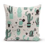 - 8858 - Realhomes Renkli Zemin Üzerinde Kaktüs Desenli Dijital Baskılı Modern Yastık Kırlent Kılıfı Realhomes