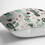 - 8858 - Realhomes Renkli Zemin Üzerinde Kaktüs Desenli Dijital Baskılı Modern Yastık Kırlent Kılıfı Realhomes