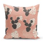 Renkli Zemin Üzerinde Yaprak Desenli Dijital Baskılı Modern Yastık Kırlent Kılıfı Realhomes