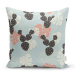 Renkli Zemin Üzerinde Yaprak Desenli Dijital Baskılı Modern Yastık Kırlent Kılıfı Realhomes