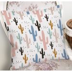 Beyaz Zeminli Renkli Kaktüs Desenli Dijital Baskılı Modern Yastık Kırlent Kılıfı Realhomes