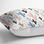 Beyaz Zeminli Renkli Kaktüs Desenli Dijital Baskılı Modern Yastık Kırlent Kılıfı Realhomes