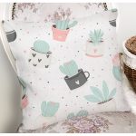 - 8864 - Realhomes Beyaz Zemin Üzerinde Kaktüs Desenli Dijital Baskılı Modern Yastık Kırlent Kılıfı Realhomes