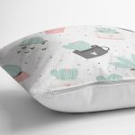 - 8864 - Realhomes Beyaz Zemin Üzerinde Kaktüs Desenli Dijital Baskılı Modern Yastık Kırlent Kılıfı Realhomes