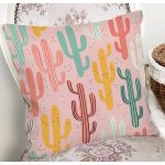 - 8865 - Realhomes Renkli Zeminli Sevimli Kaktüs Desenli Dijital Baskılı Modern Yastık Kırlent Kılıfı Realhomes