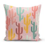 - 8865 - Realhomes Renkli Zeminli Sevimli Kaktüs Desenli Dijital Baskılı Modern Yastık Kırlent Kılıfı Realhomes