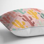 - 8865 - Realhomes Renkli Zeminli Sevimli Kaktüs Desenli Dijital Baskılı Modern Yastık Kırlent Kılıfı Realhomes