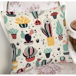- 8866 - Realhomes Renkli Zeminli Sevimli Kaktüs Desenli Dijital Baskılı Modern Yastık Kırlent Kılıfı Realhomes