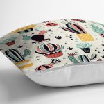 - 8866 - Realhomes Renkli Zeminli Sevimli Kaktüs Desenli Dijital Baskılı Modern Yastık Kırlent Kılıfı Realhomes