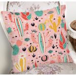 - 8867 - Realhomes Renkli Zemin Üzerinde Kaktüs Desenli Dijital Baskılı Modern Yastık Kırlent Kılıfı Realhomes