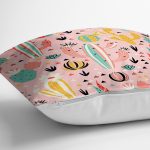 - 8867 - Realhomes Renkli Zemin Üzerinde Kaktüs Desenli Dijital Baskılı Modern Yastık Kırlent Kılıfı Realhomes