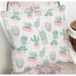 - 8869 - Realhomes Beyaz Zeminli Renkli Kaktüs Desenli Dijital Baskılı Modern Yastık Kırlent Kılıfı Realhomes