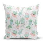 - 8869 - Realhomes Beyaz Zeminli Renkli Kaktüs Desenli Dijital Baskılı Modern Yastık Kırlent Kılıfı Realhomes