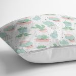 - 8869 - Realhomes Beyaz Zeminli Renkli Kaktüs Desenli Dijital Baskılı Modern Yastık Kırlent Kılıfı Realhomes