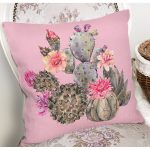 - 8871 - Realhomes Renkli Zemin Üzerinde Kaktüs Desenli Dijital Baskılı Modern Yastık Kırlent Kılıfı Realhomes