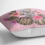 - 8871 - Realhomes Renkli Zemin Üzerinde Kaktüs Desenli Dijital Baskılı Modern Yastık Kırlent Kılıfı Realhomes