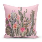 - 8872 - Realhomes Renkli Zemin Üzerinde Kaktüs Desenli Dijital Baskılı Modern Yastık Kırlent Kılıfı Realhomes