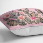 - 8872 - Realhomes Renkli Zemin Üzerinde Kaktüs Desenli Dijital Baskılı Modern Yastık Kırlent Kılıfı Realhomes