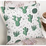 - 8873 - Realhomes Beyaz Zeminli Renkli Kaktüs Desenli Dijital Baskılı Modern Yastık Kırlent Kılıfı Realhomes