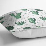 - 8873 - Realhomes Beyaz Zeminli Renkli Kaktüs Desenli Dijital Baskılı Modern Yastık Kırlent Kılıfı Realhomes