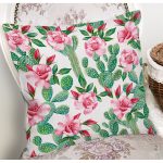 - 8874 - Realhomes Beyaz Zeminli Renkli Kaktüs Desenli Dijital Baskılı Modern Yastık Kırlent Kılıfı Realhomes