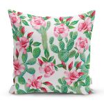 - 8874 - Realhomes Beyaz Zeminli Renkli Kaktüs Desenli Dijital Baskılı Modern Yastık Kırlent Kılıfı Realhomes