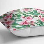 - 8874 - Realhomes Beyaz Zeminli Renkli Kaktüs Desenli Dijital Baskılı Modern Yastık Kırlent Kılıfı Realhomes