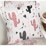 - 8875 - Realhomes Beyaz Zeminli Renkli Kaktüs Desenli Dijital Baskılı Modern Yastık Kırlent Kılıfı Realhomes