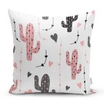 - 8875 - Realhomes Beyaz Zeminli Renkli Kaktüs Desenli Dijital Baskılı Modern Yastık Kırlent Kılıfı Realhomes
